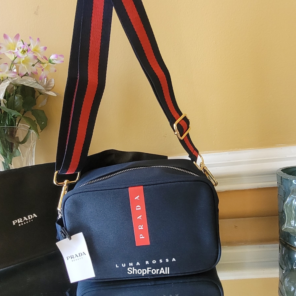 Prada Luna Rossa Black & Red pouch Travel bag Toiletry Dopp Kit Shavin…
